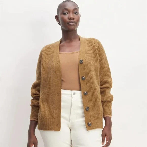 NWOT Everlane The Felted Merino Cardigan  in Deep Camel. Size XS (Oversized) - Picture 4 of 10